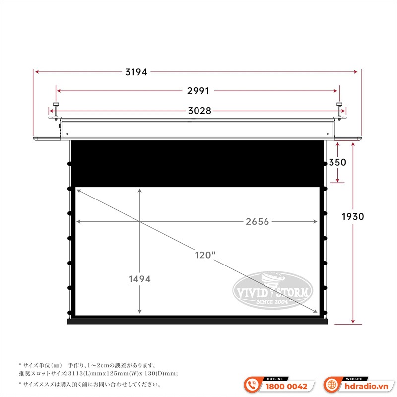 Màn chiếu âm trần Vividstorm VPCLW120H-6