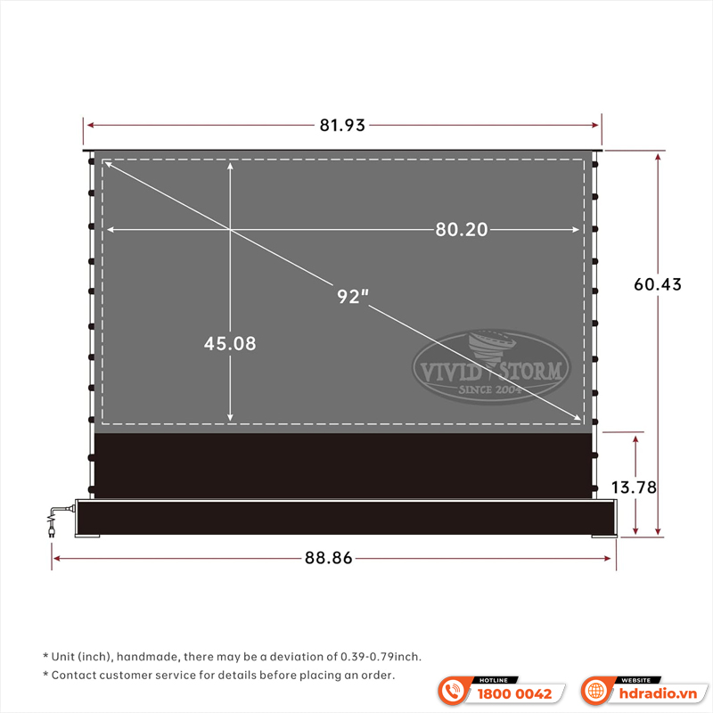 Màn chiếu quang học Vividstorm VSDSTUST92H, 92 Inch (Dùng cho máy chiếu gần)-2