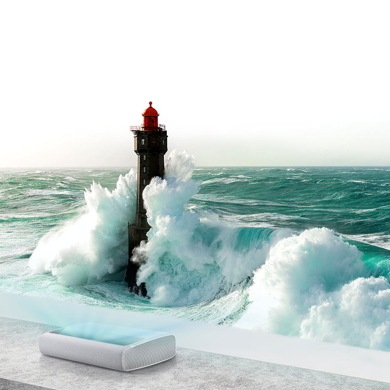 may chieu sieu gan 4k samsung lsp7t chieu tren tuong