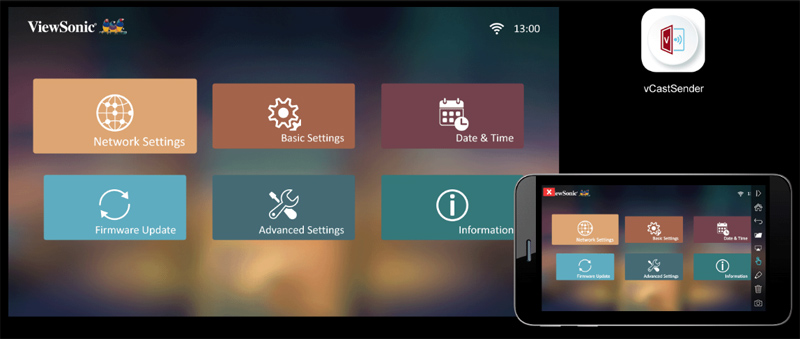 dieu chinh may chieu viewsonic x100 4k qua dien thoai