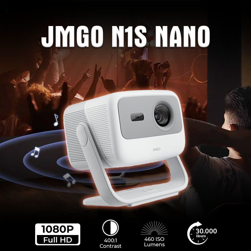 Máy Chiếu Jmgo N1S Nano, 460 ISO Lumens (552 ANSI Lumens), Full HD (1920x1080p) 60-180 inch, Google TV, Android TV 11, Bluetooth, Wifi, HDMI, USB-1