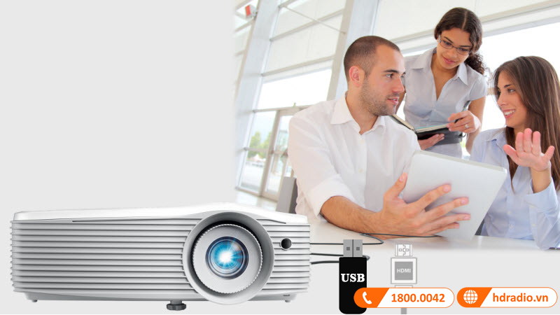ket noi co day qua cong usb, hdmi may chieu optoma eh512