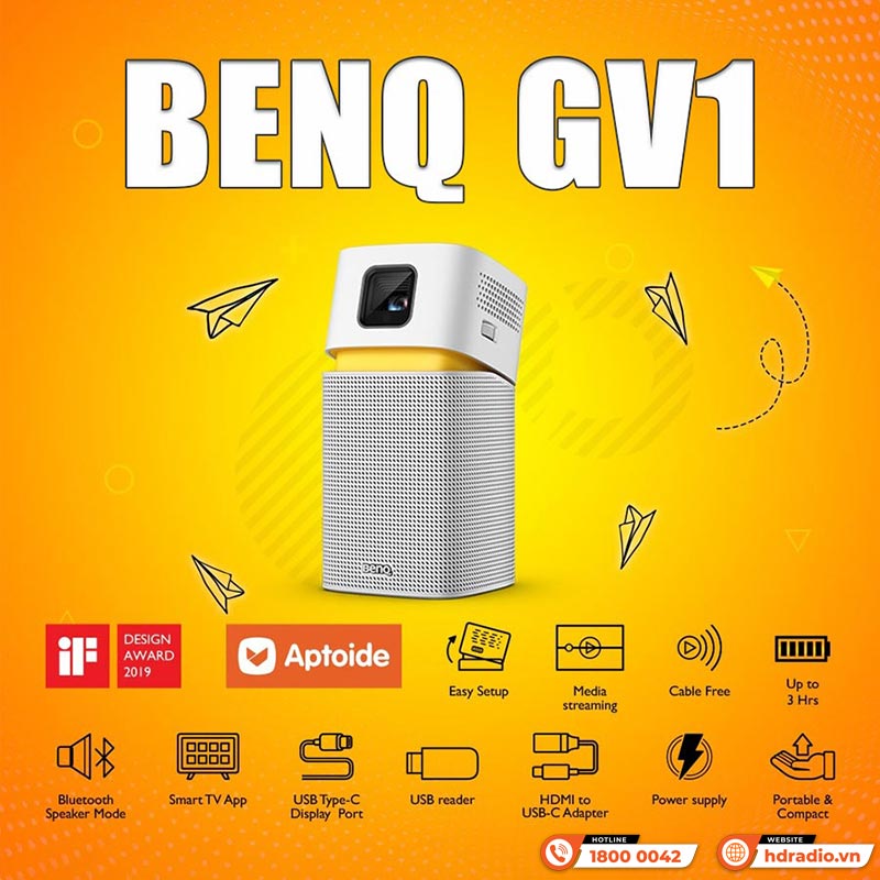 Máy chiếu mini BenQ GV1, Pin 3 giờ, 200 ANSI Lumens, 480p-1