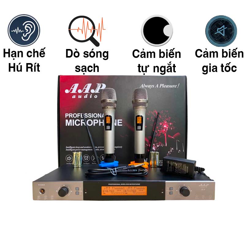 Micro không dây AAP M9, Cảm biết gia tốc, Cảm biến tự ngắt, Dò sóng sạch