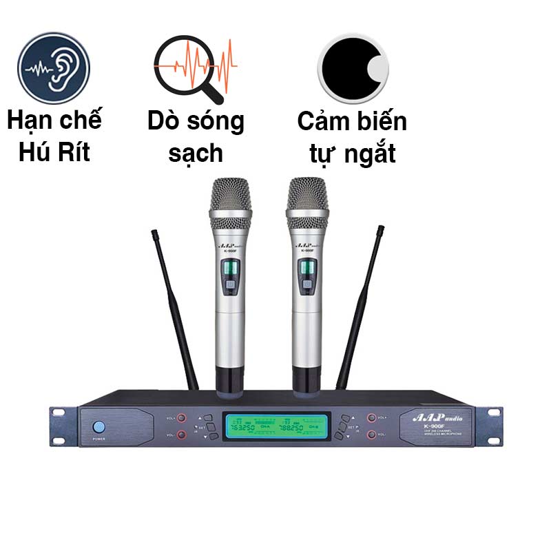 Micro không dây AAP K900F, Cảm biến tự ngắt, Dò sóng sạch Micro không dây AAP K900F, Cảm biến tự ngắt, Dò sóng sạch