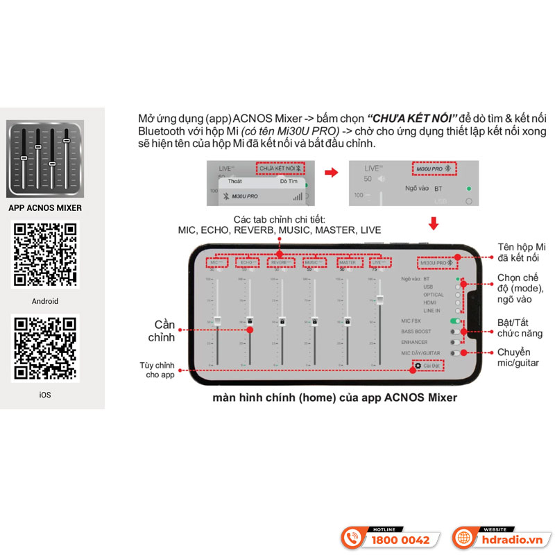 app Acnos mixer cho bộ micro kèm vang Acnos Mi30U Pro