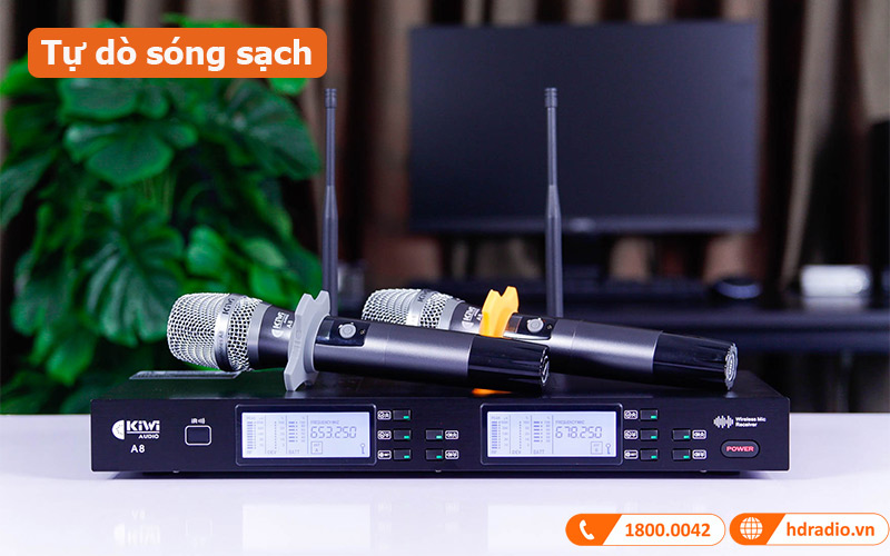 Micro không dây Kiwi A8 tự dò sóng sạch