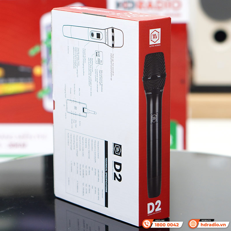 Micro Không Dây Alpha Works D2, Kết nối qua cổng 6 ly hoặc AUX 3,5mm, 2 tay mic, Chuyên cho loa bluetooth-2