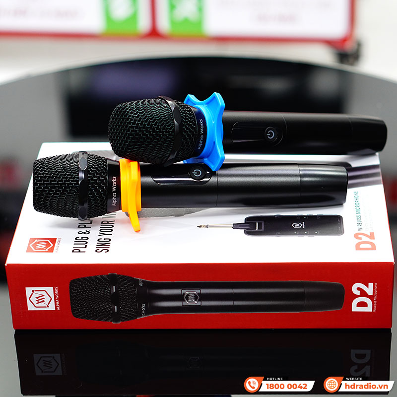 Micro Không Dây Alpha Works D2, Kết nối qua cổng 6 ly hoặc AUX 3,5mm, 2 tay mic, Chuyên cho loa bluetooth-3