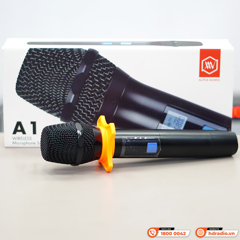 Micro Không Dây Alpha Works A1, Kết nối qua cổng AUX 3,5mm, 1 tay mic, Chuyên cho loa bluetooth-1