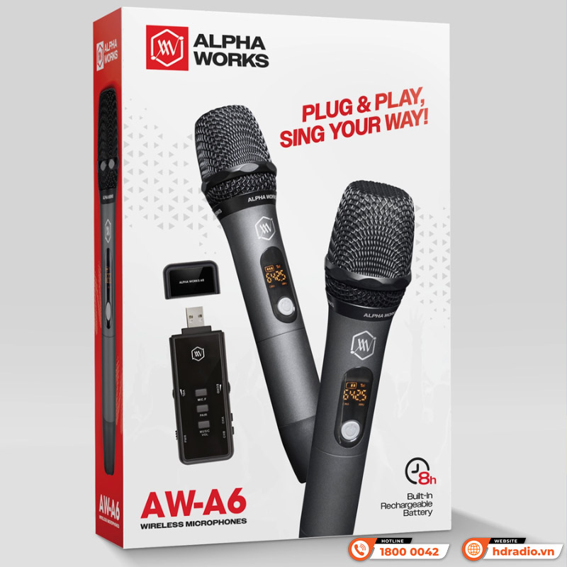 Micro không dây Alpha Works A6, Đầu kết nối USB, UHF 640 - 690 MHz Hỗ Trợ 100 Kênh-2