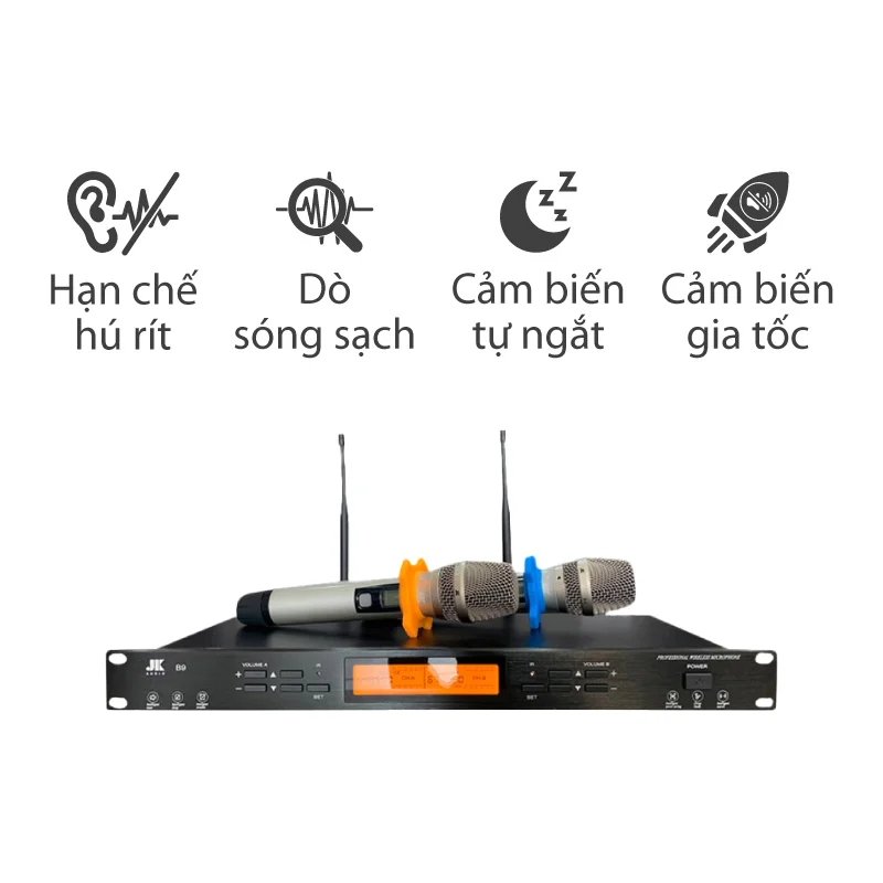 Micro không dây JKAudio B9, Cảm biết gia tốc, Cảm biến tự ngắt, Dò sóng sạch