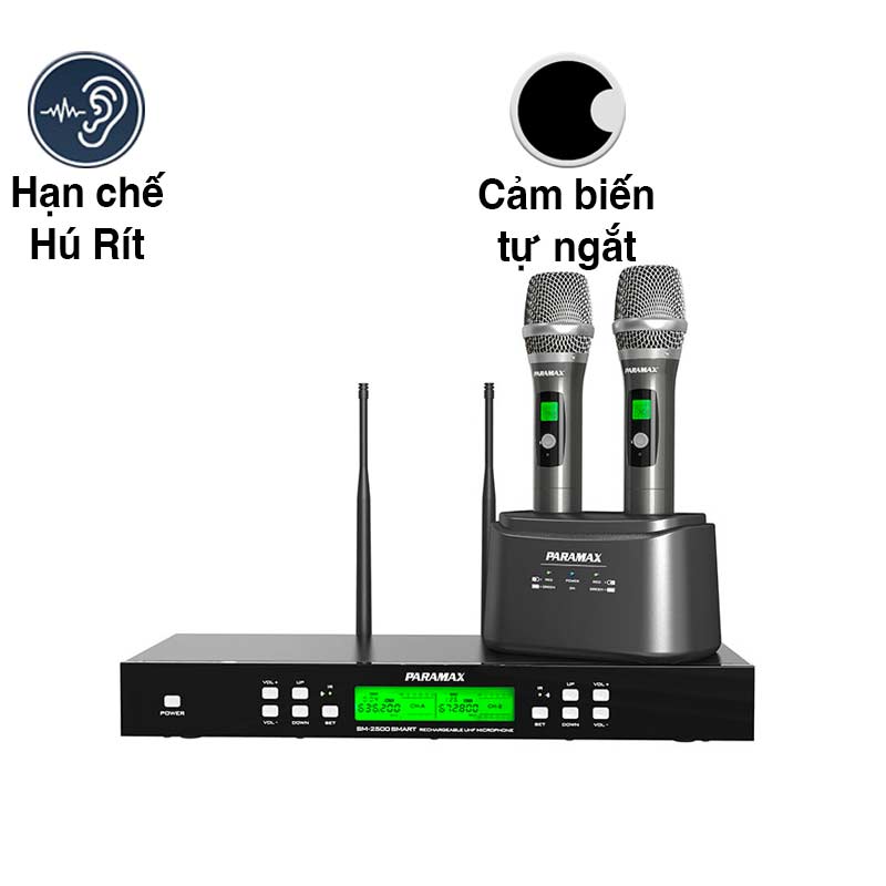 Micro không dây Paramax SM2500 Smart, Cảm Biến Tự Ngắt, Chống Hú