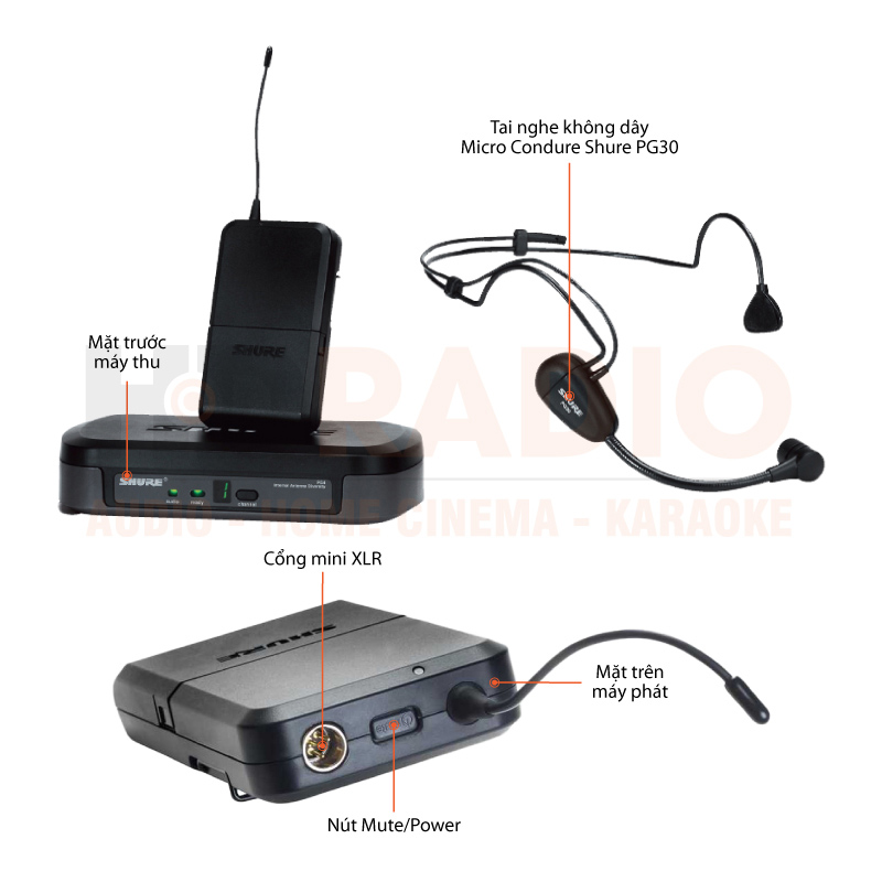 Chú thích Bộ thu và phát cầm tay kèm micro không dây cài đầu Shure PG14/PG30