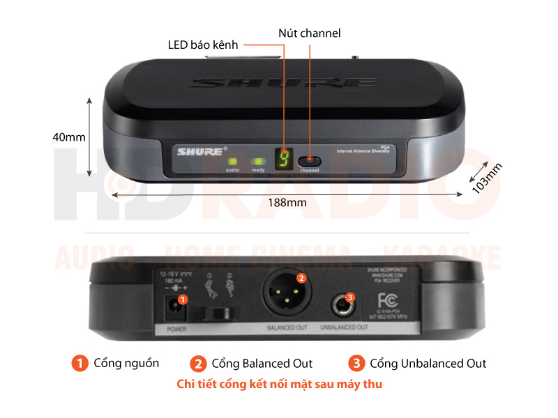 Chú thích Bộ thu và phát kèm micro không dây cầm tay Shure PG24/PG58