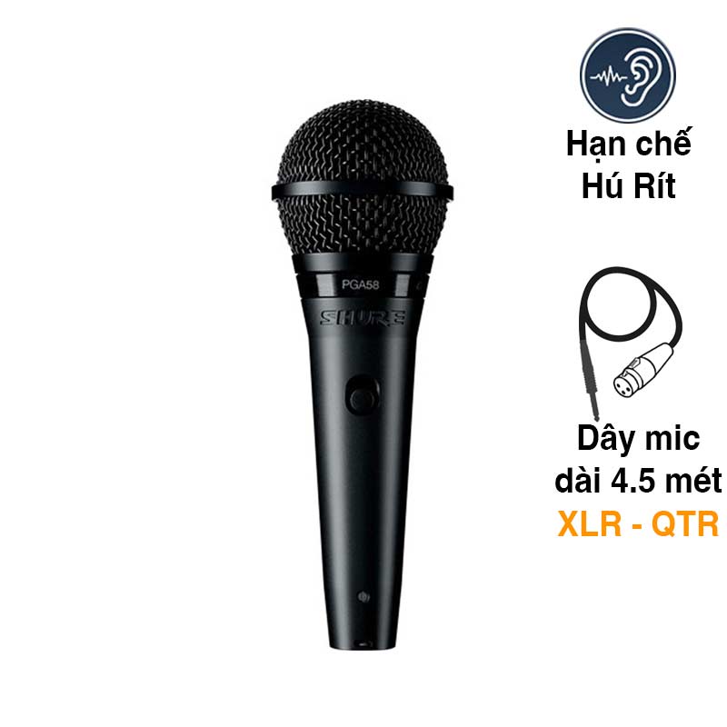 Micro có dây Shure PGA58 QTR, Dây dài 4.5m Micro có dây Shure PGA58 QTR, Dây dài 4.5m