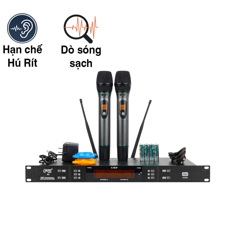 Micro Không Dây KIWI A5 2022 Dò sóng sạch, Băng tần UHF, Pin AA