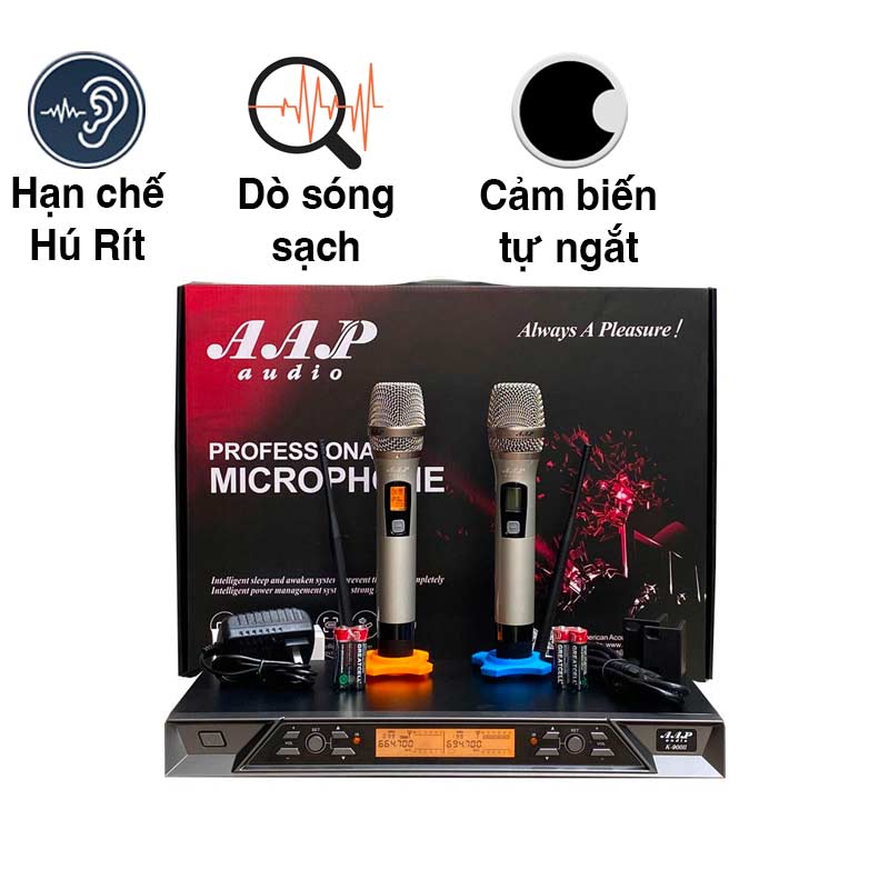 Micro không dây AAP K900II, Cảm biến tự ngắt, Dò sóng sạch