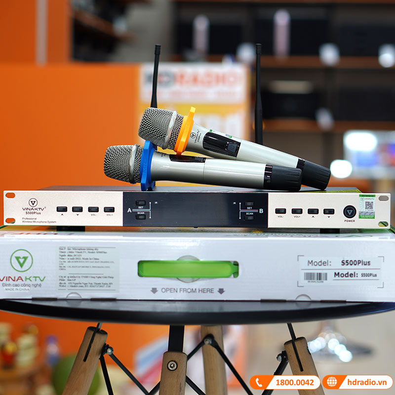 Micro không dây VinaKTV S500 Plus, Cảm Biến Tự Ngắt, Có Khả Năng Dò Sóng Sạch-14