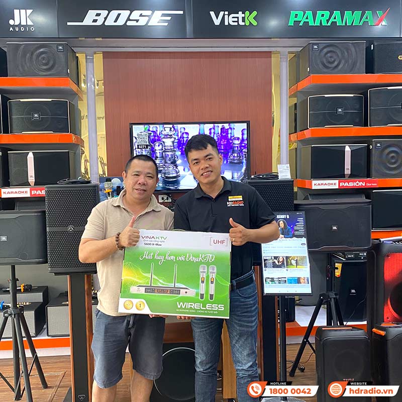 Micro không dây VinaKTV S600X Max, Cảm biến tự ngắt, Chống hú, Echo-16