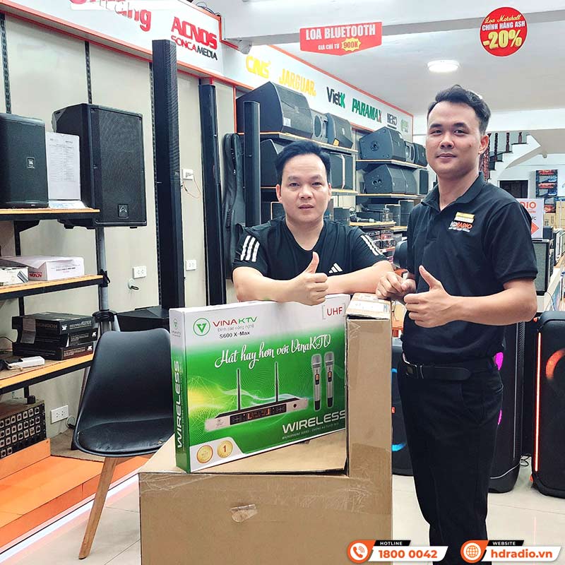 Micro không dây VinaKTV S600X Max, Cảm biến tự ngắt, Chống hú, Echo-20