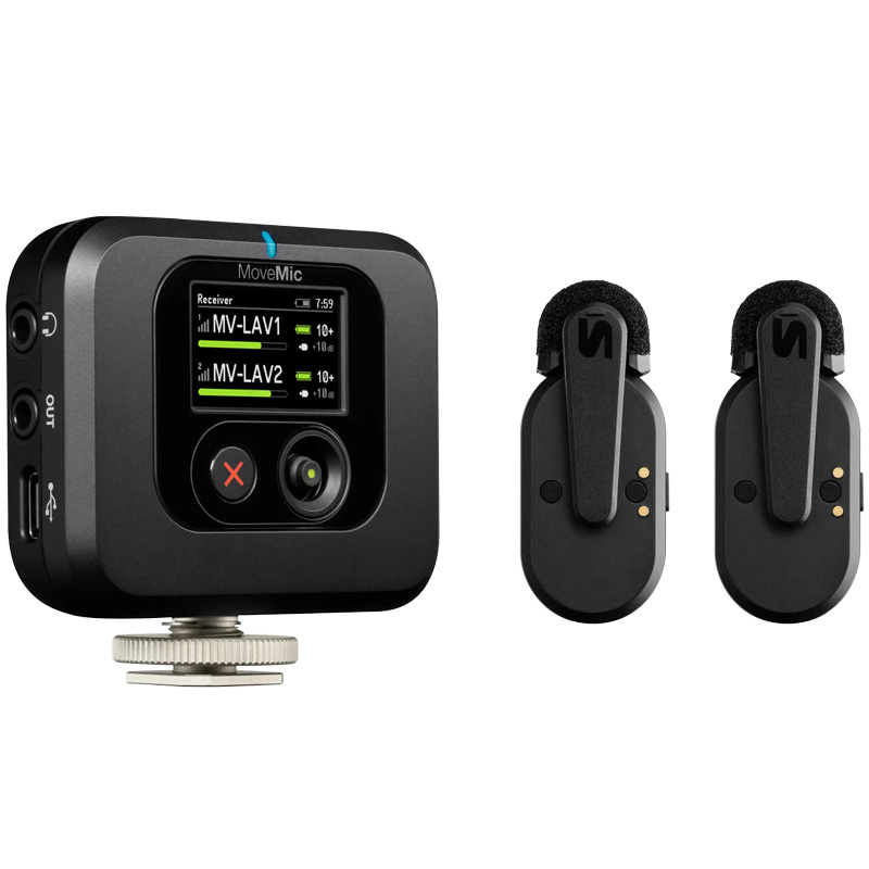 Bộ thu âm Shure MoveMic Two Receiver Kit, Pin 24h, Bluetooth 5.0, Hỗ Trợ Máy Ảnh, 2 micro, APP ShurePlus MOTIV (Thu Âm, Trợ Giảng)