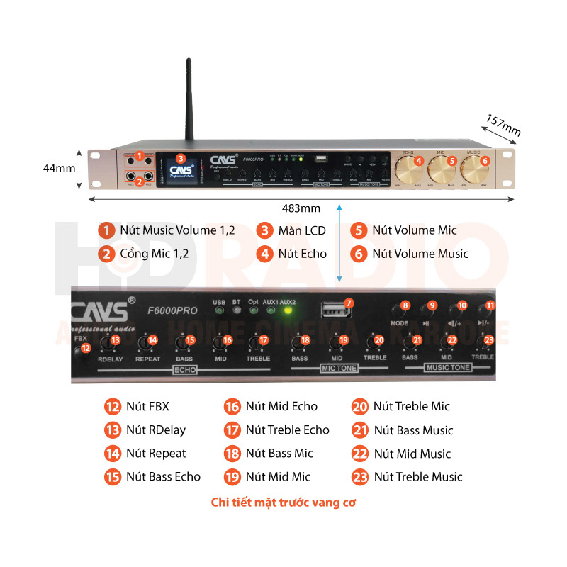Chú thích Vang cơ CAVS F6000 Pro