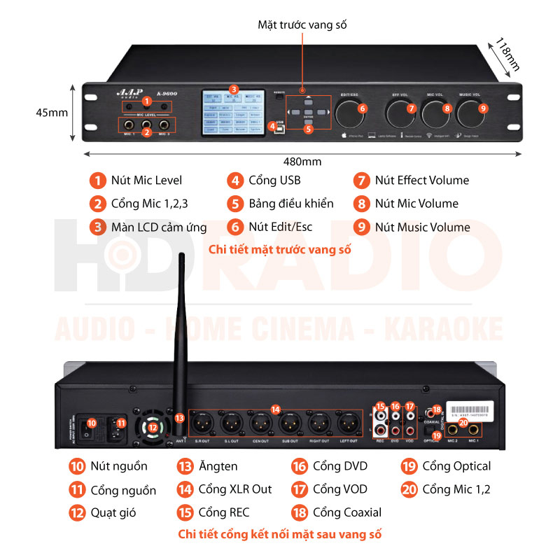 Chú thích Mixer karaoke AAP K9600