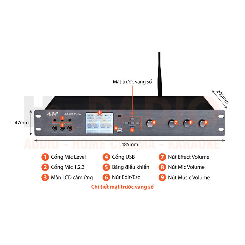 Chú thích Mixer karaoke AAP K9800II Plus
