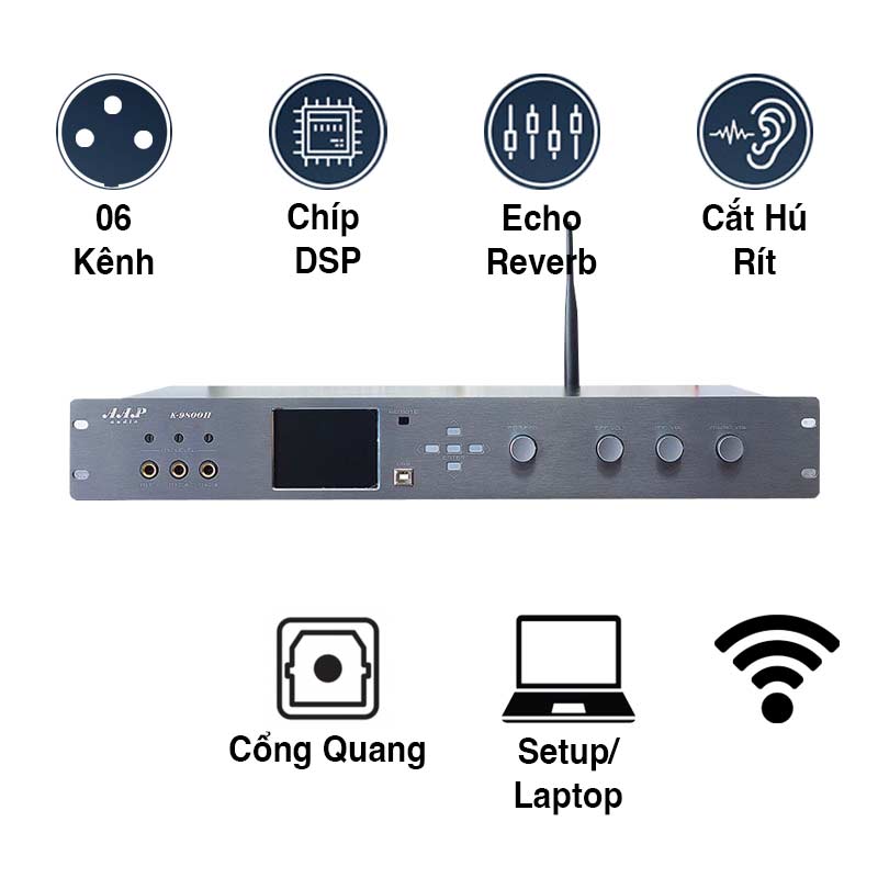 Vang số Karaoke AAP K9800II, Chống Hú Rít, 6CH, Optical