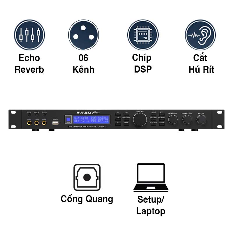 Mixer Paramax MX220, Optical, Chống hú rít, Echo
