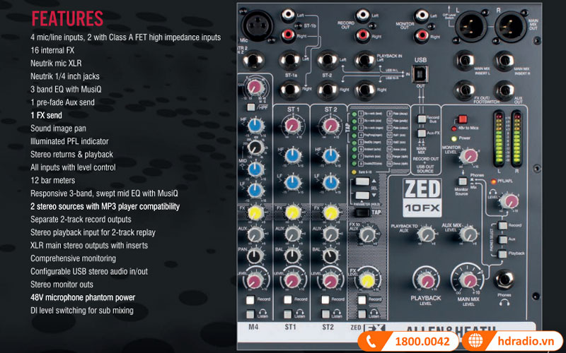 giao dien mixer allen heath zed 10 fx