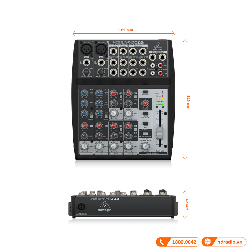 Kích thước Mixer Behringer Xenyx 1002