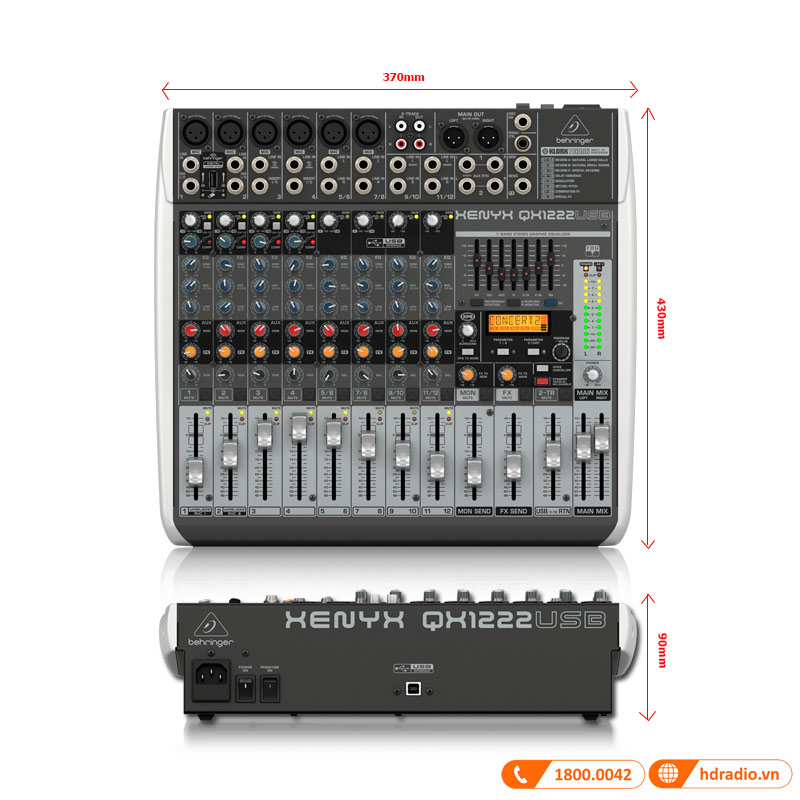 Kích thước bàn mixer Behringer Xenyx QX1222USB