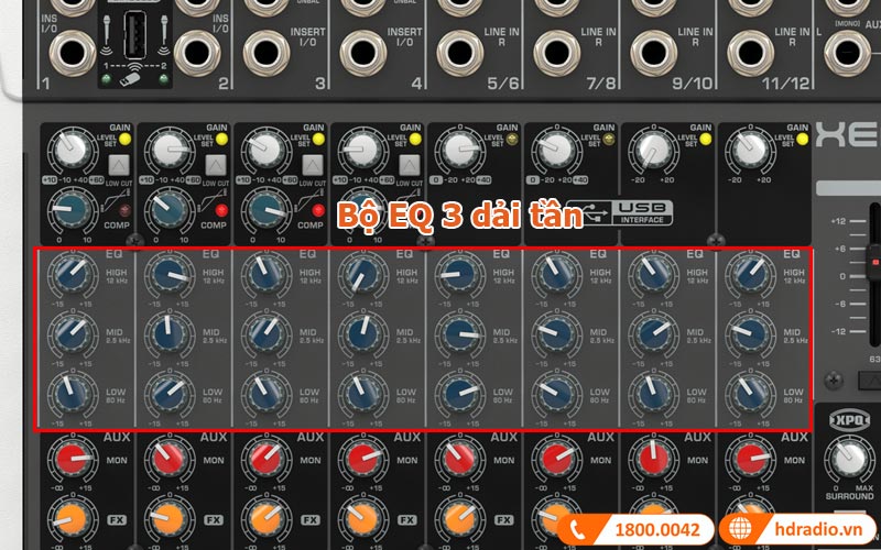 Bộ EQ 3 dải tần bàn trộn Behringer Xenyx QX 1222USB