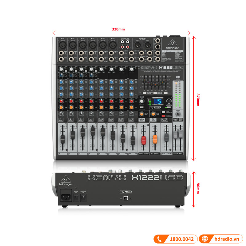 Kích thước mixer Behringer Xenyx X1222 USB B-Stock