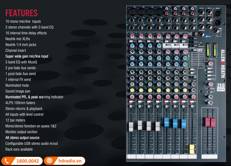 giao dien ban mixer allen heath zed 16fx