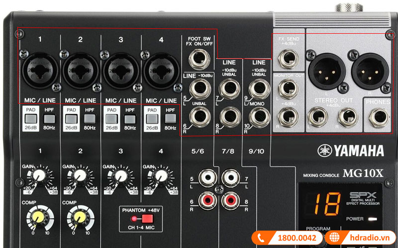 Cổng kết nối Bàn Mixer Yamaha MG10X CV