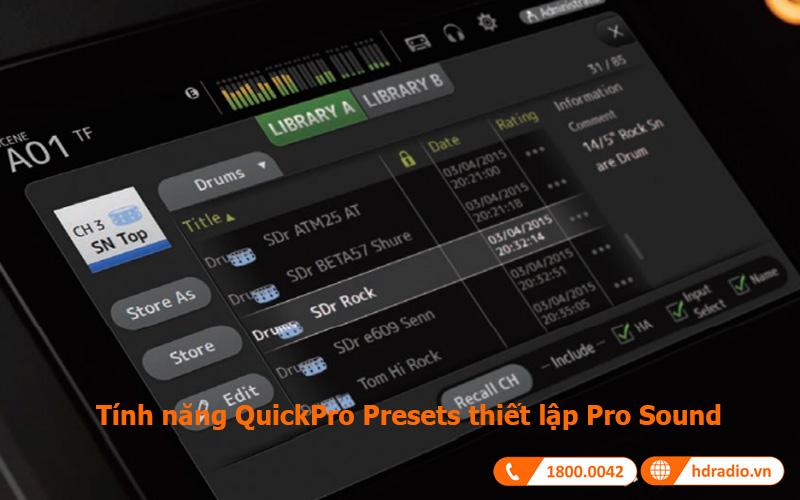 QuickPro Presets trong bàn mixer Yamaha TF1