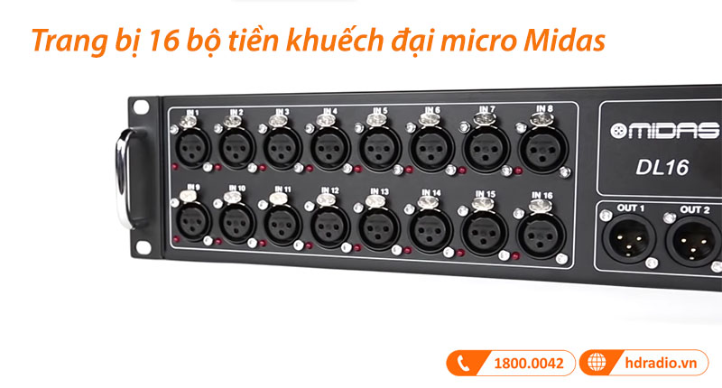 Trang bị 16 bộ tiền khuếch đại micro Midas 