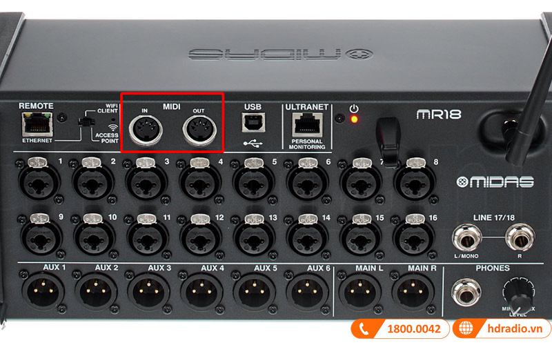 Mixer Midas MR 18 Flyht Case Bundle điều khiển bằng thiết bị MIDI