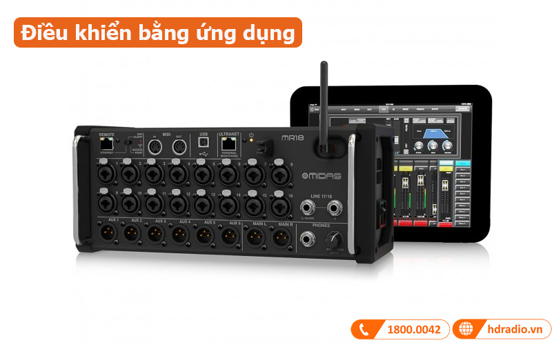 Mixer Midas MR 18 Flyht Case Bundle điều khiển bằng ứng dụng 