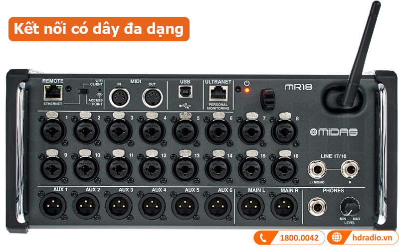 Mixer Midas MR 18 Flyht Case Bundle kết nối có dây đa dạng