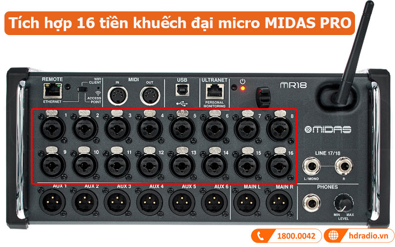 Mixer Midas MR 18 Flyht Case Bundle tích hợp 16 tiền khuếch đại micro MIDAS PRO