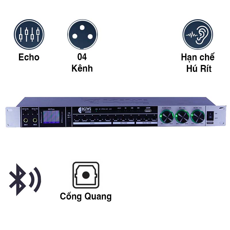 Vang Cơ Kiwi X9 Plus, 4CH, Bluetooth, Optical,