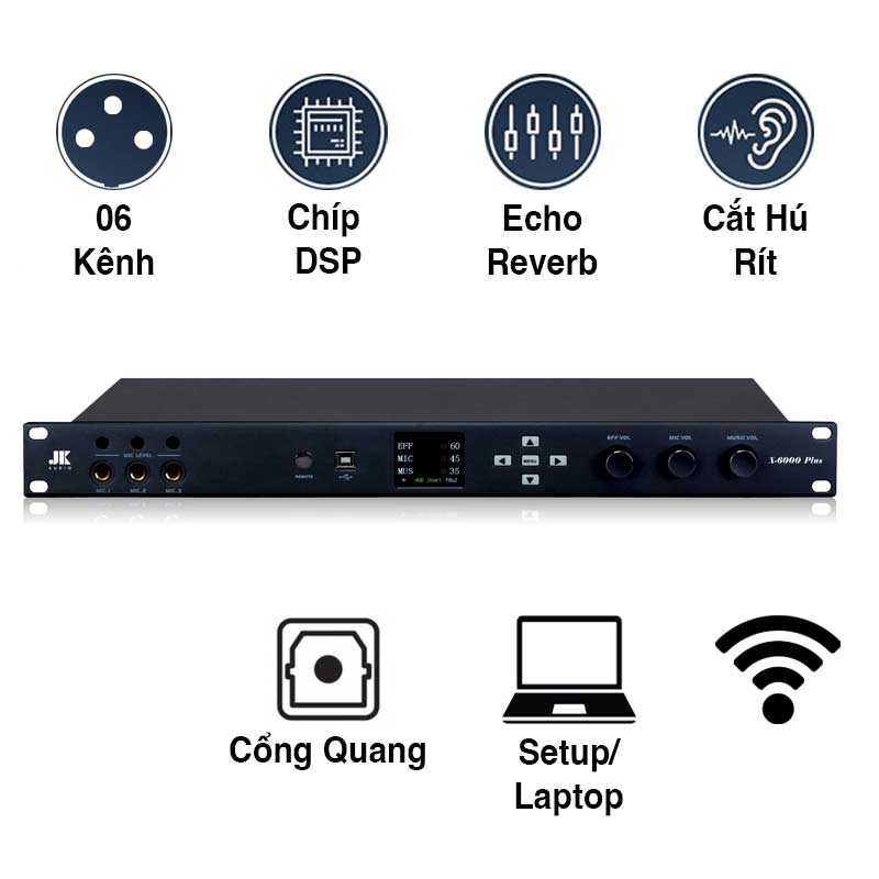Vang Số JKaudio X6000 Plus, Chống Hú Rít, 6CH, Chip DSP mới