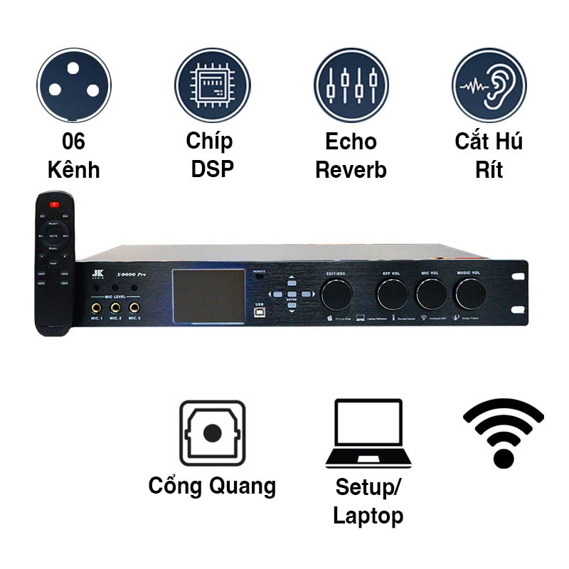 Vang số JKaudio X9000 Pro, Chống Hú Rít, 6CH, Chip DSP mới