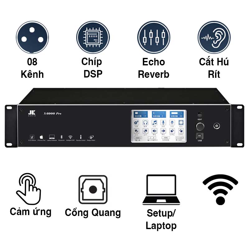 Vang số JKaudio X9900 Pro, Bluetooth, 8CH, Chống Hú, Cảm ứng, DSP