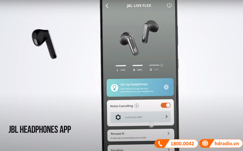 tai nghe JBL Live FLEX hỗ trợ app JBL Headphones
