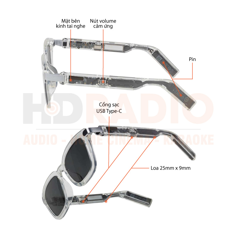 Chú thích Tai Nghe kết hợp kính JBL Soundgear Frames Square